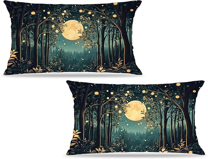 Rustic William Morris Inspired Night Moon Forest Decor Pillow Covers 18x18 Set by Unknown