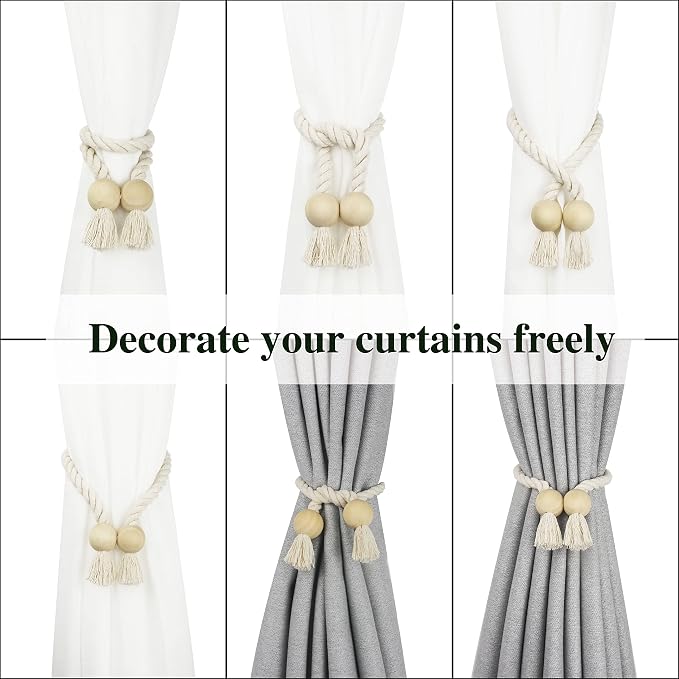 2 Pack Magnetic Curtain Tiebacks Cotton Hand Woven Tie Back Decorative Rope - Image 5