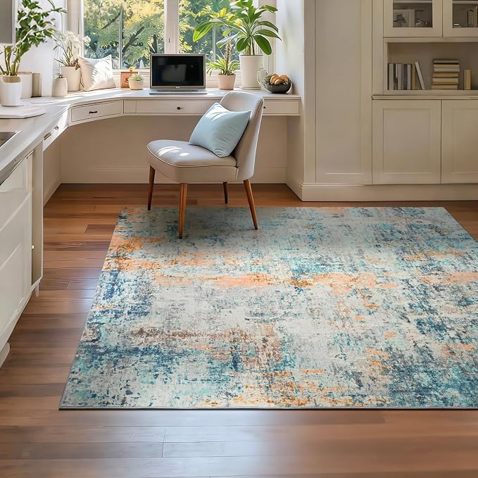 Entryway Rug 3x5 Blue Bedroom Area Rug Washable Non Slip Abstract Boho Rugs - Image 5