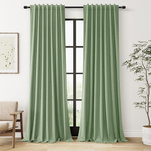100% Blackout Linen Curtains 84 Inch Length 2 Panels Set by Guken