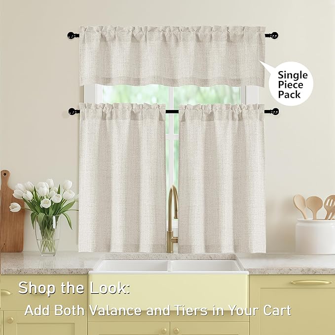 Natural Valances for Windows, Light Filtering Faux Linen Textured Small Short - Image 5