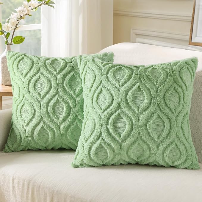 decorUhome Summer Throw Pillow Covers 18x18 Inch Set of 2, Soft Plush Faux Wool by decorUhome