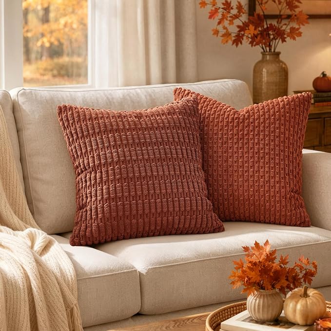 MIULEE Fall Euro Decorative Throw Pillow Covers 26x26 Dark Rust Pack of 2 | - Image 2