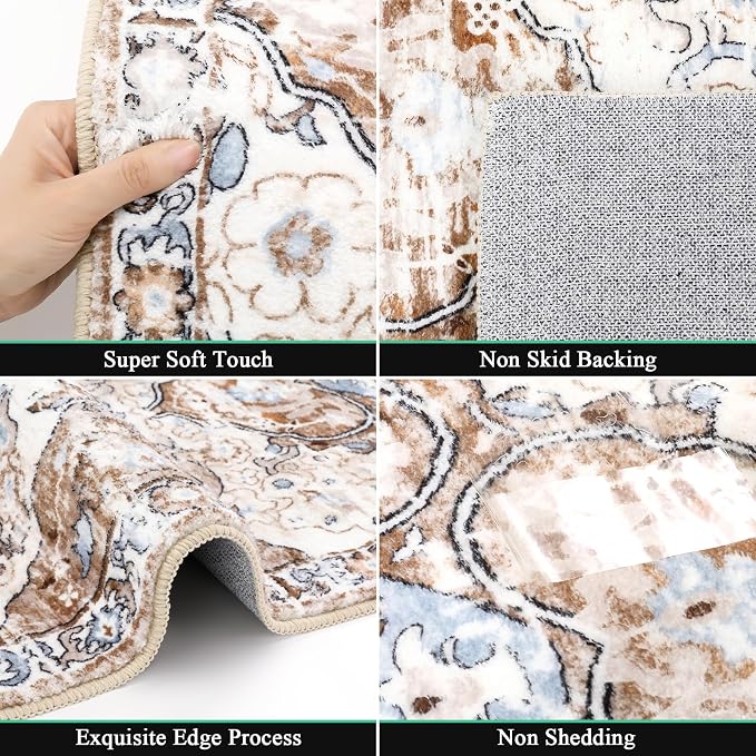 HEBE Hallway Runner Rug 2'x8' Washable Vintage Distressed Area Rugs Non Slip - Image 3