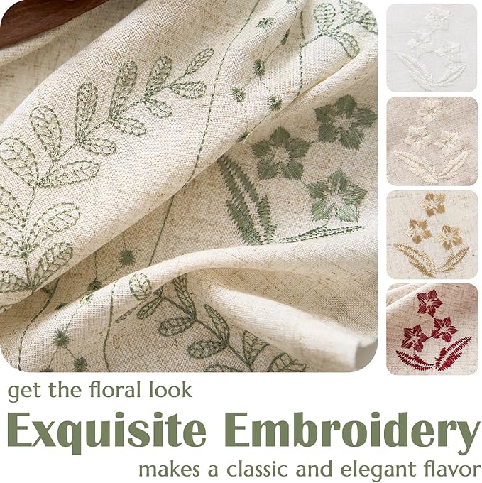 jinchan Belrose Linen Curtains for Bedroom Floral Curtains 90 Inch Length Linen - Image 7