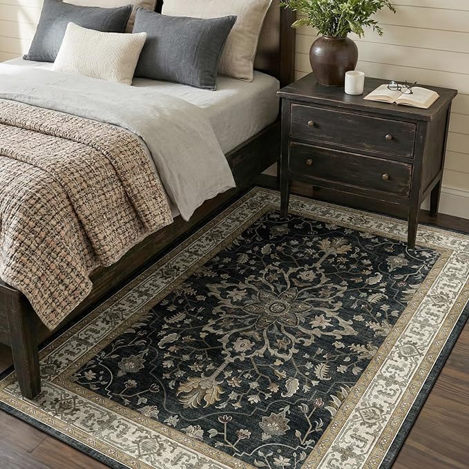 Area Rugs 4'x6' Washable Non-Slip, Floral Vintage Distress Print Pattern - Image 2