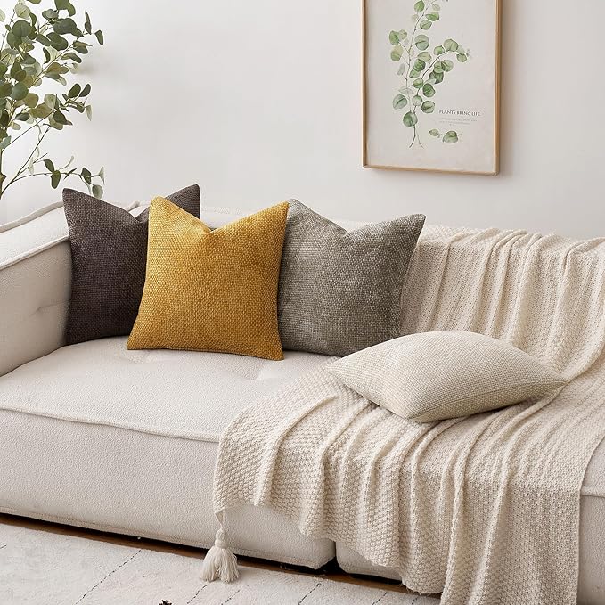 MIULEE Pack of 2 Euro Sham Pillow Covers 24x24 Inch Neutral Gold Modern Boho - Image 4