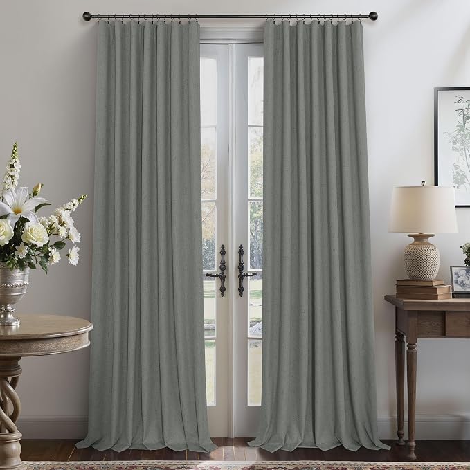 Gray Blackout Curtains 96 Inches Long 2 Panel Burg Linen Textured Charcoal Dark - Image 7