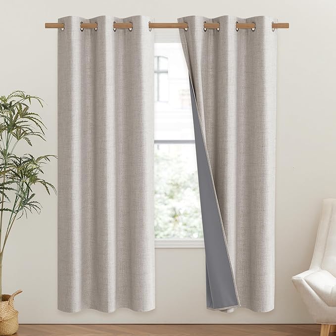 NICETOWN Brich Vintage Open Linen Weave Flax Thermal Curtains, 100% Blackout - Image 2