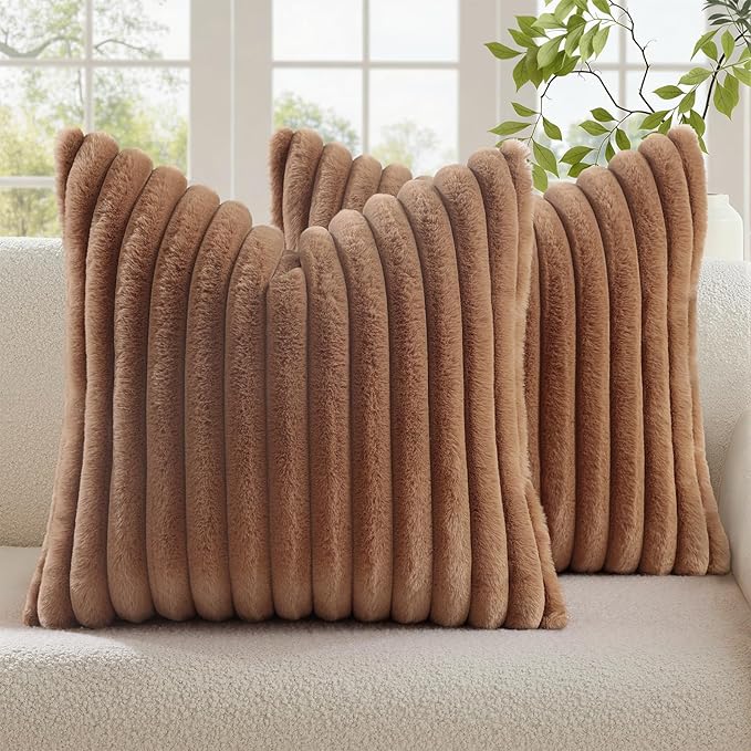 decorUhome Cozy Faux Fur Throw Pillow Covers 20x20 Set of 2 Decorative Soft by decorUhome