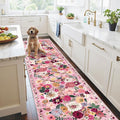 Pink Floral Hallway Runner Carpet Non-Slip, 2x10 Washable Rug Ultra-Thin Soft by WelcometoBabovid