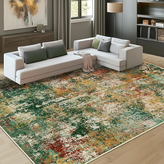 Washable Area Rugs 9'x12' Non-Slip Modern Abstract Soft by RELEANY