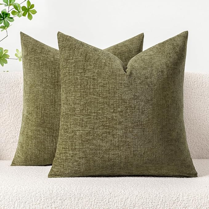MIULEE Pack of 2 Couch Throw Pillow Covers 18x18 Inch Soft Olive Green Chenille by MIULEE