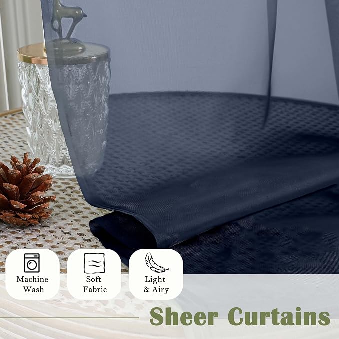 Lecloud Navy Blue Sheer Curtains 96 Inches Long 2 Pcs, Light Filtering Window - Image 8