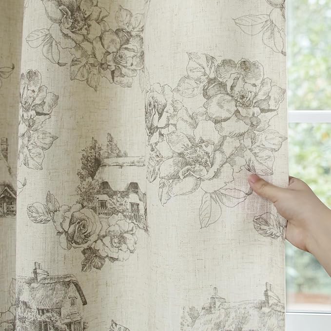 Yakamok Grey Floral Linen Curtains - Image 5