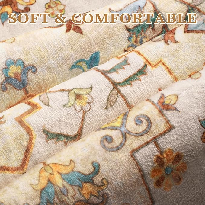 SERISSA Boho Area Rug 5x7 Light Yellow, Washable Large Rugs - Image 4