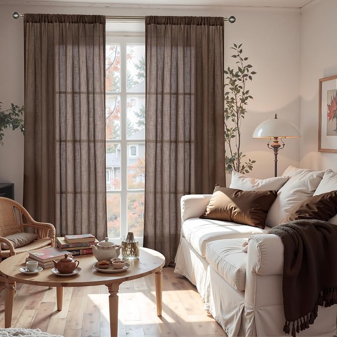 BGment Brown Linen Curtains 84 Inch Length - Image 2