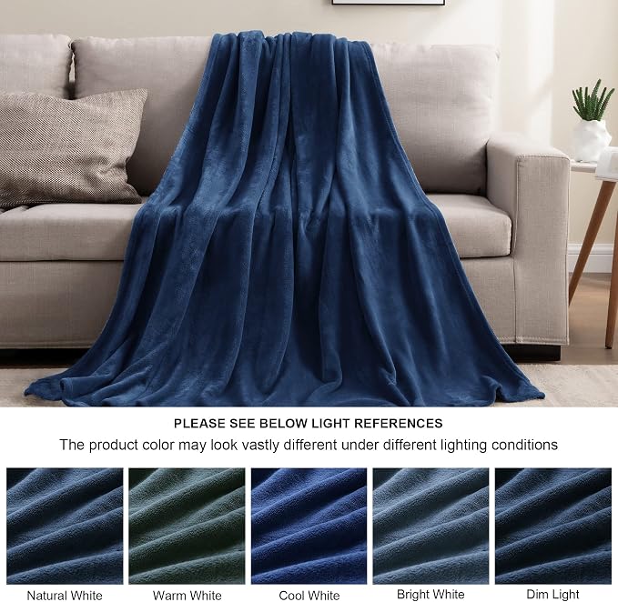 BEDELITE Fleece Blanket Twin Size Navy Blue Throw Blankets - Image 3