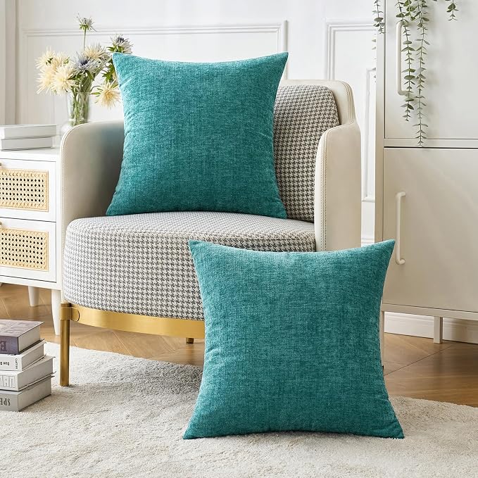MIULEE Pack of 2 Couch Throw Pillow Covers 18x18 Inch Soft Teal Chenille Pillow - Image 5