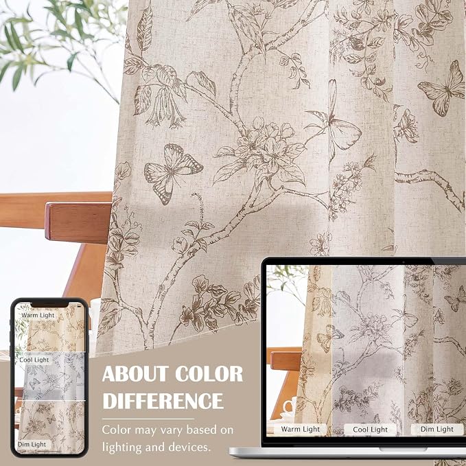 jinchan Floral Curtains Lined Linen Blend Curtain - Image 6