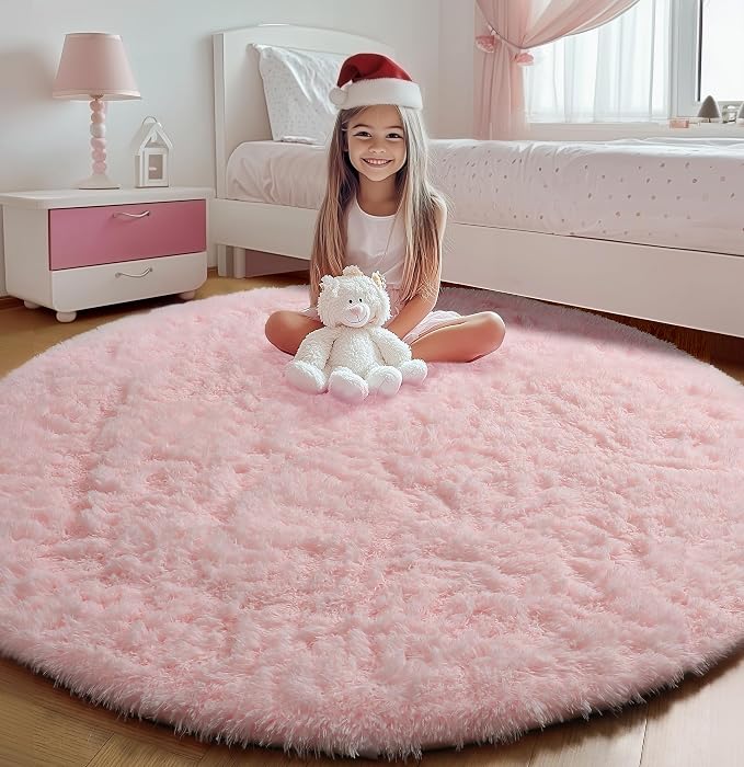 ONASAR Light Pink Round Area Rugs 4ft by ONASAR