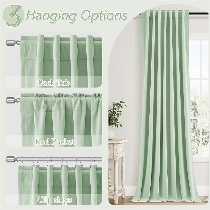 Guken Aqua Green 100% Blackout Linen Curtains 80 Inch Length 2 Panels Set - Image 6