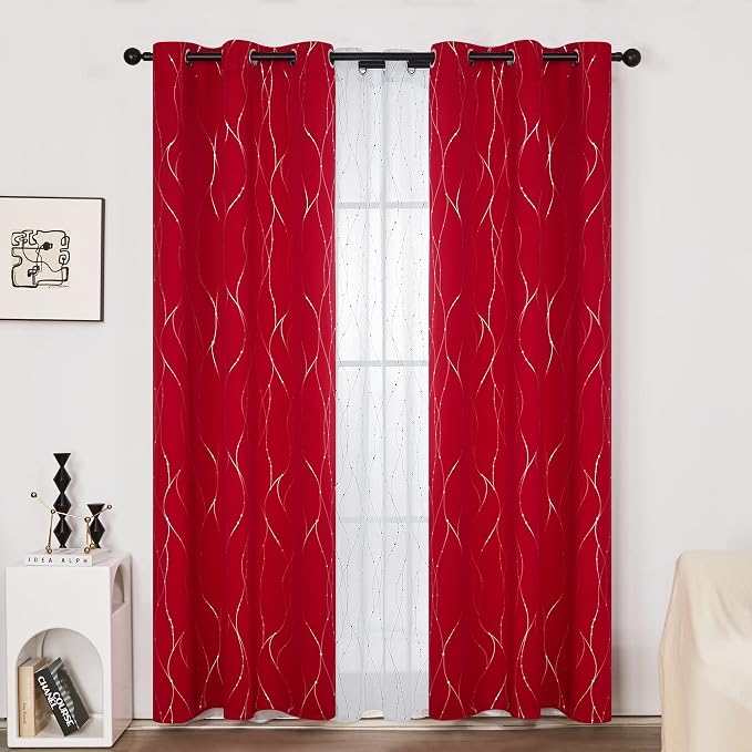 Deconovo Blackout Curtains, Christmas Red Curtain, Thermal Insulated - Image 2