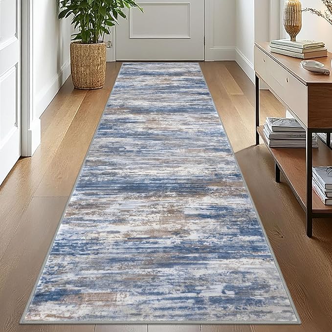 KOZYFLY Modern Abstract Washable Rug Runner 2.6x10 Hallway Rug Runner Non-Slip by KOZYFLY