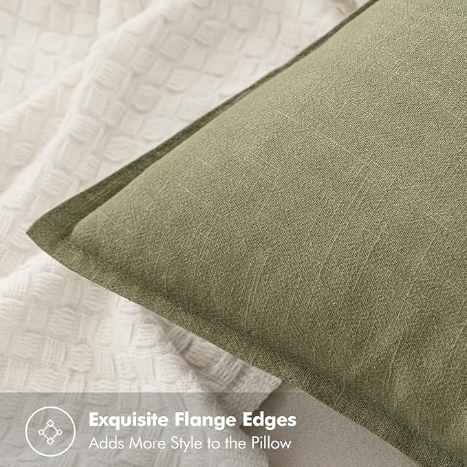 MIULEE Decorative Linen Euro Sham Pillow Covers 26x26 Light Olive Green ​Boho - Image 2