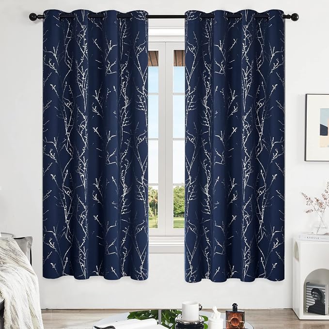 Deconovo Blackout Curtains, Thermal Insulated Soundproof Drapes, Branch Silver - Image 2