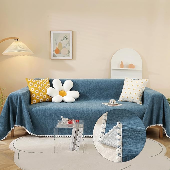 HANDONTIME Blue Sectional Couch Covers Easy Fitted Sofa Covers by HANDONTIME
