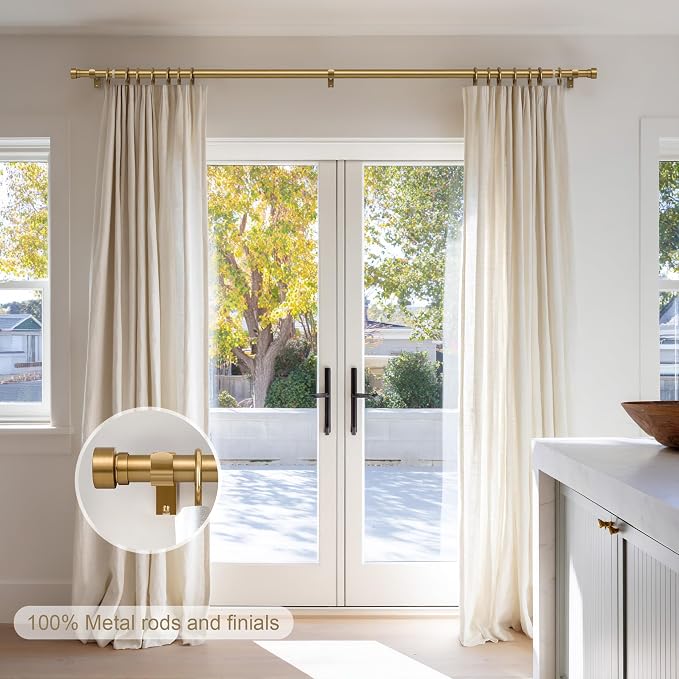 Lootkell 2 Pack Brass Gold Curtain Rods Set - Image 2