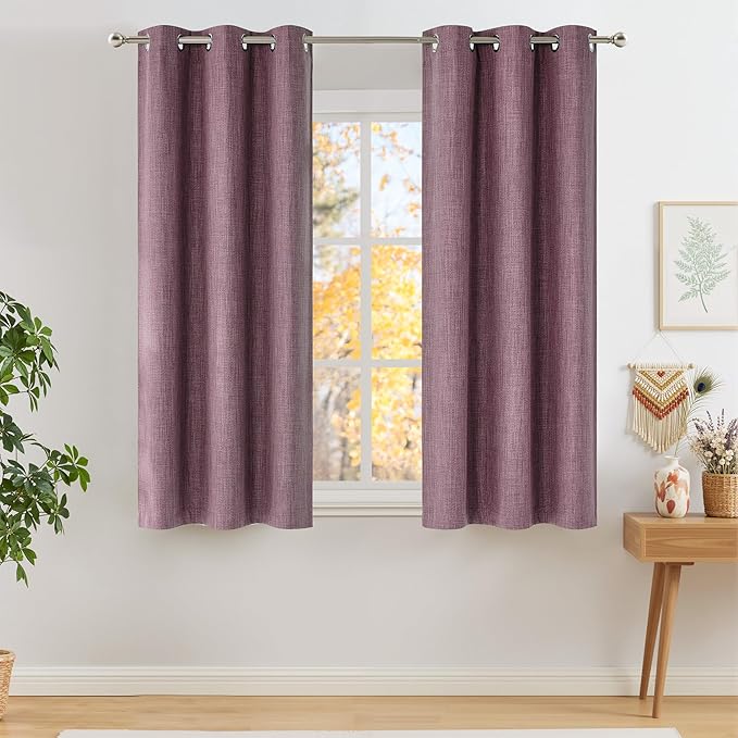 NICETOWN Short Faux Linen Greyish Purple Blackout Curtains 63 inches Long by NICETOWN