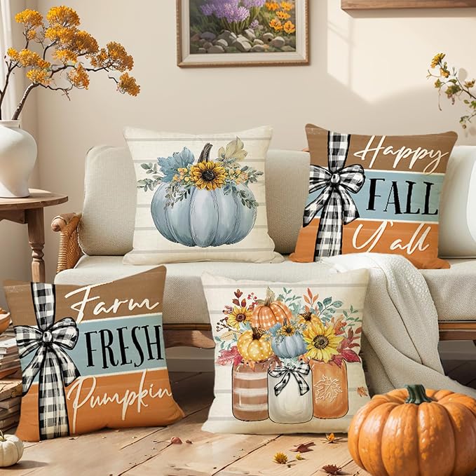 Fall Decorations for Home, Fall Pillow Covers 18 x 18 Inch Set of 4, Hello - Image 6