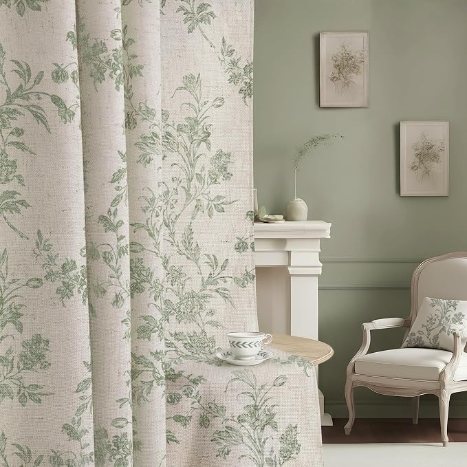 Floral Blackout Curtains Sage Green Printed Curtains Floral Blackout Curtains by Unknown