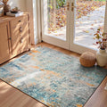 Entryway Rug 3x5 Blue Bedroom Area Rug Washable Non Slip Abstract Boho Rugs by OmpaaHomeDecor