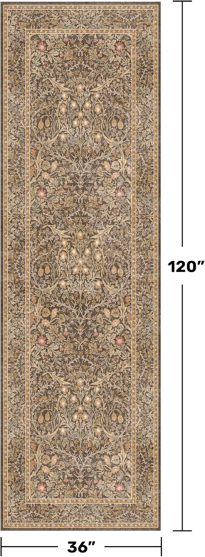 3x10 Long Runner Rugs for Hallway Non Slip, Geometric Floral Design Washable - Image 2