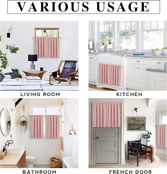 RYB HOME Short Peach Pink Blackout Curtains - Image 6