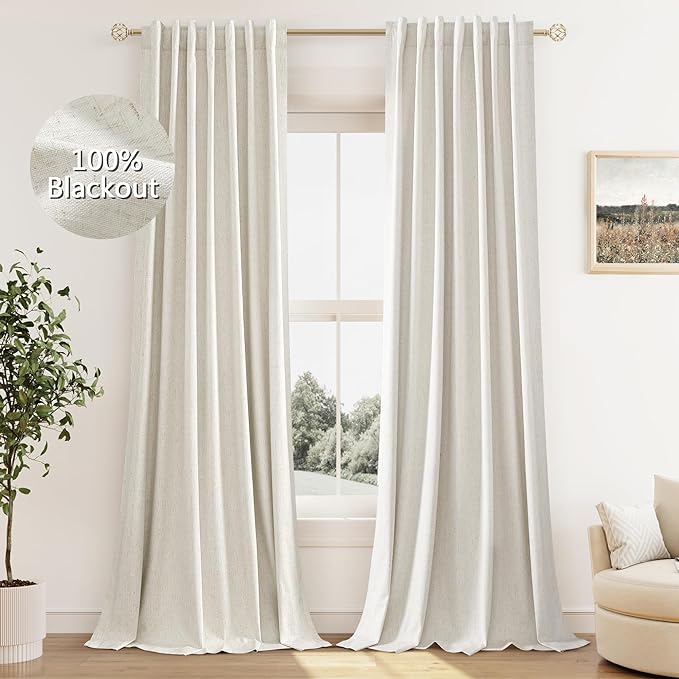 Guken Cream Linen Blackout Curtains 84 Inch Length 2 Panels Set by Guken