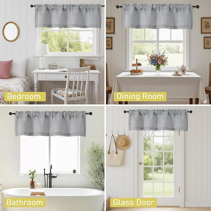 Valances for Windows, Light Filtering Faux Linen Textured Small Short Valance - Image 7