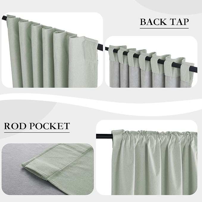 RYB HOME Light Green Curtains 100% Blackout, Linen Window Treatment Panels - Image 6