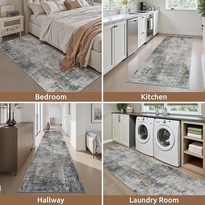 AMOAMI 2 x 10 Hallway Runner Rug Non Slip Super Soft Long Runner Rugs Machine - Image 7