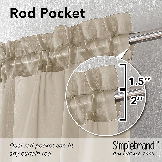 Simplebrand Taupe Sheer Curtains 96 Inches Long, Light Filtering Light Brown - Image 2