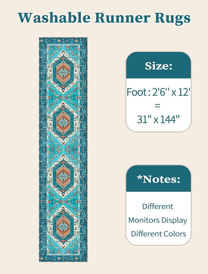 SERISSA Runner Rug for Hallways, Extra Long Boho Rug Ultra Soft Vintage Blue - Image 6