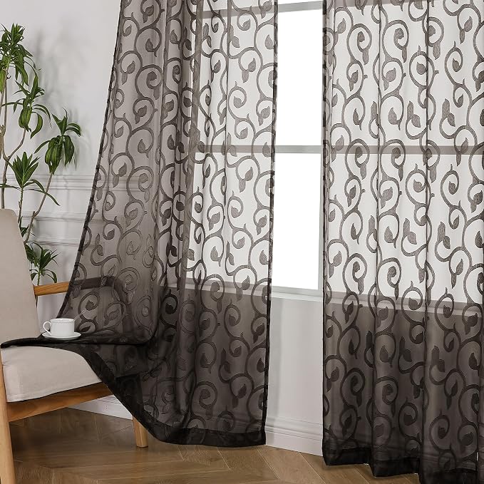 OWENIE Furman Chocolate Sheer Curtains 72 inches Long - Image 3