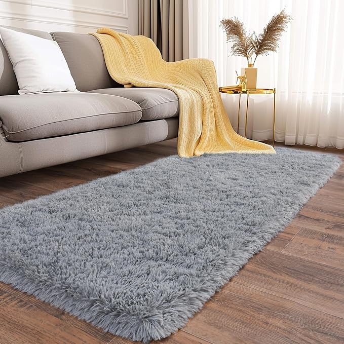Soft Runner Rugs for Bedroom Hallways, 2 Packs 2x6 Grey Fluffy Shag Throw Area - Image 3
