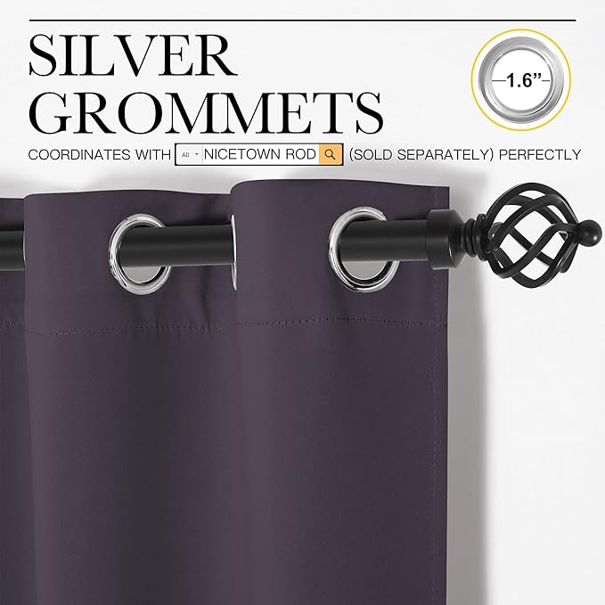 NICETOWN Greyish Purple Blackout Curtains 63 inches Length - Image 2