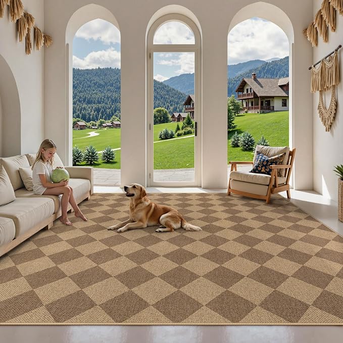 Lahome Colette Checkered Easy Jute Rug, 9x12 Washable Dining Room Rug Indoor - Image 6
