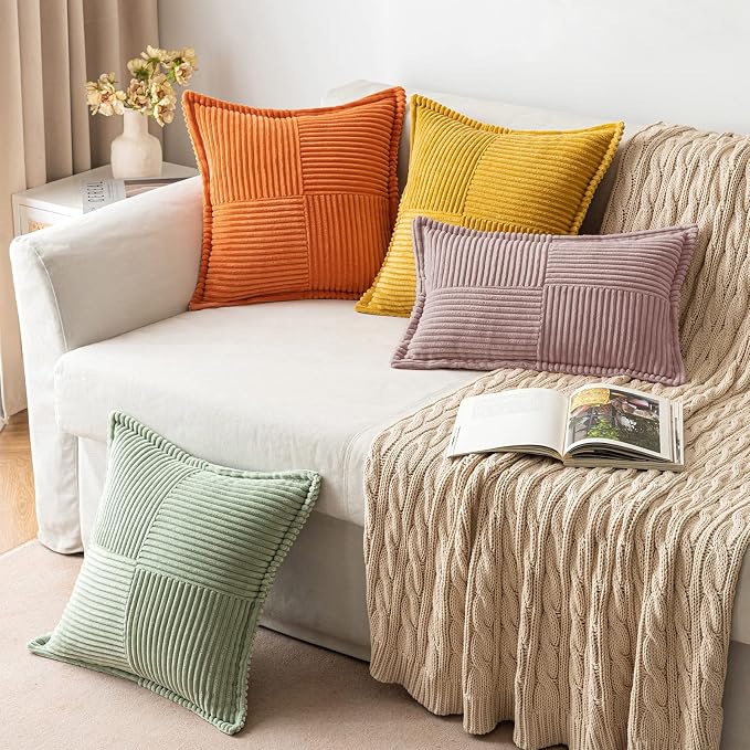 MIULEE Blush Pink Corduroy Decorative Euro Sham Pillow Covers 24x24 Inch - Image 5