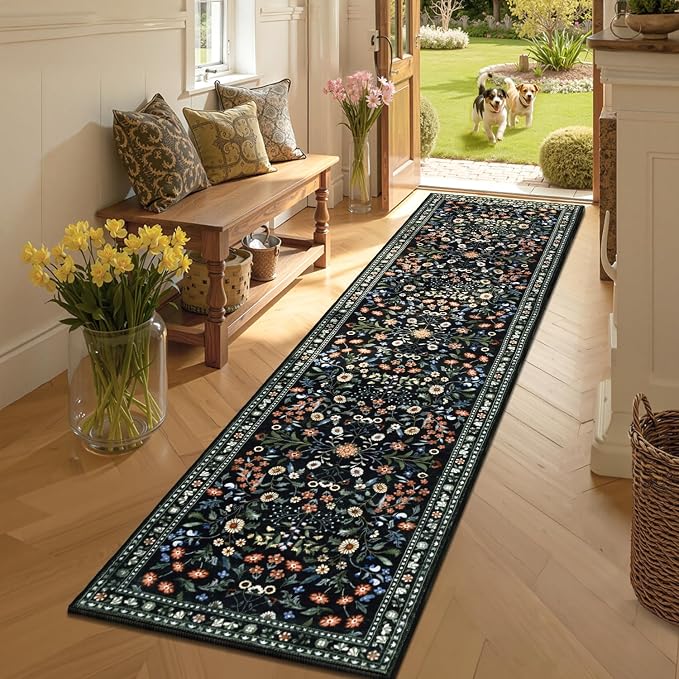 Yamaziot Washable Runner Rug 2x8 – Boho Non Slip Floral Hallway Runner Rug - Image 3